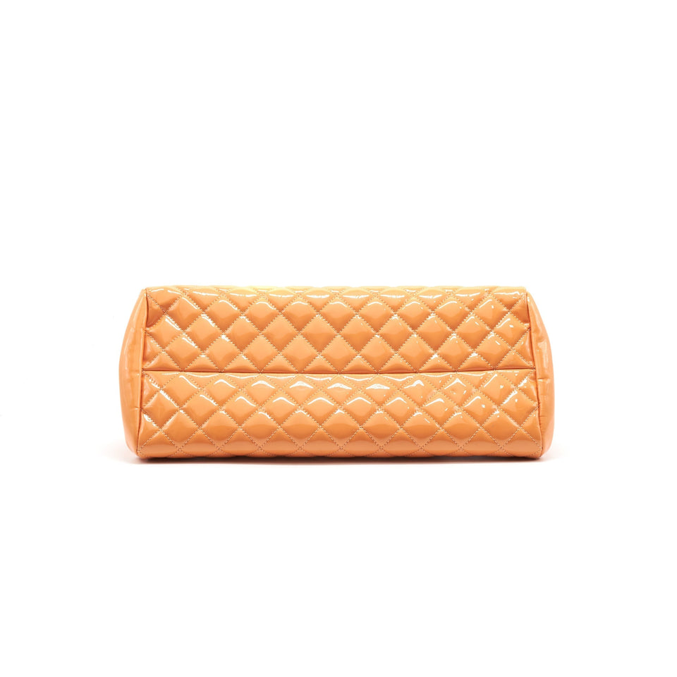 Chanel Just Mademoiselle Patent Bowling Bag Orange Pink