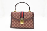 Gucci Ophidia Top Handle Bag in Burgundy GG Canvas & Leather