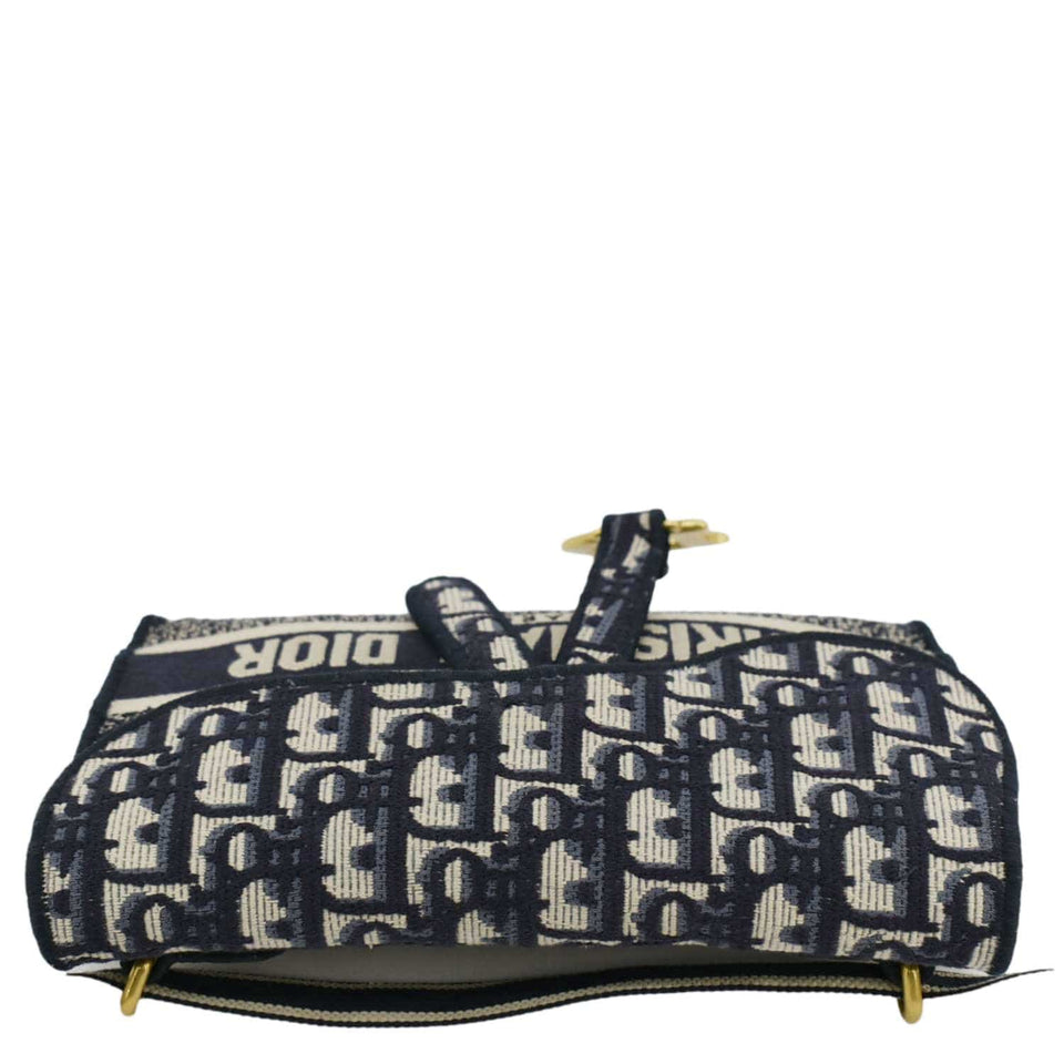 Christian Dior Saddle Slim Oblique Canvas Crossbody Bag Navy Blue