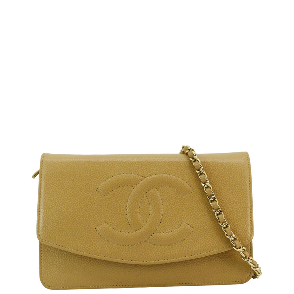 Chanel Timeless Caviar Leather Wallet On Chain Clutch Crossbody Bag Beige