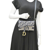 Christian Dior Saddle Slim Oblique Canvas Crossbody Bag Navy Blue