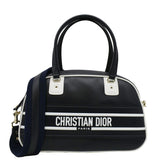 Christian Dior Vibe Zip Bowling Medium Leather Shoulder Bag Navy Blue