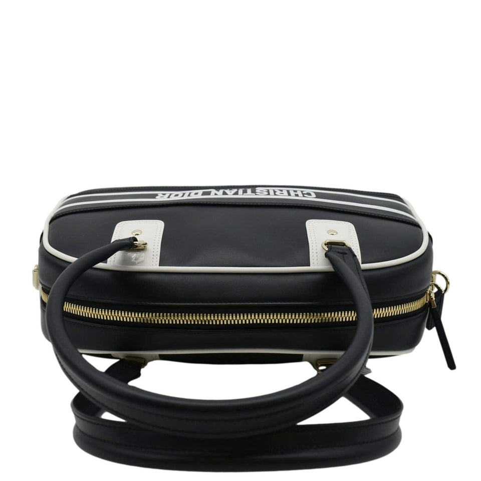 Christian Dior Vibe Zip Bowling Medium Leather Shoulder Bag Navy Blue
