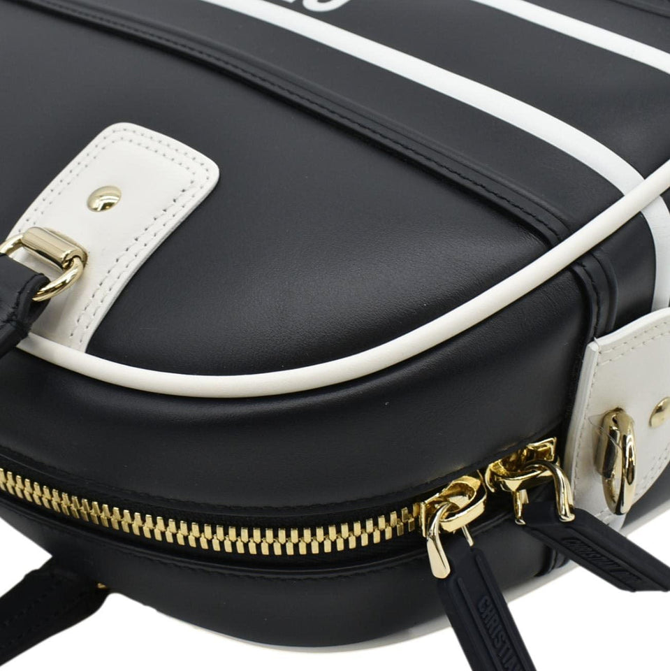 Christian Dior Vibe Zip Bowling Medium Leather Shoulder Bag Navy Blue