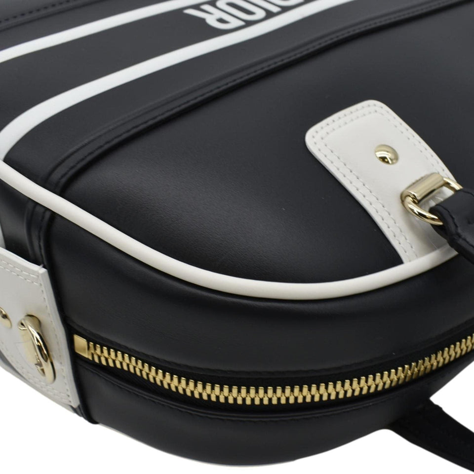 Christian Dior Vibe Zip Bowling Medium Leather Shoulder Bag Navy Blue