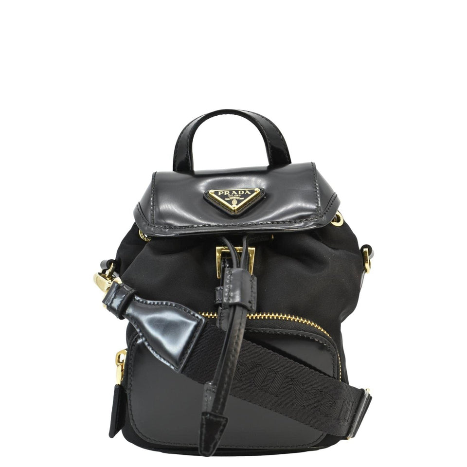 Prada Re-Nylon Brushed Leather Crossbody Backpack Black