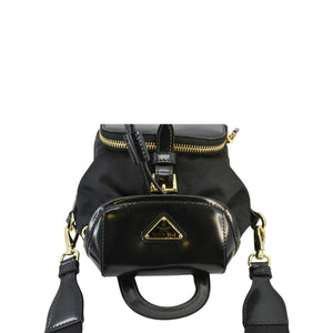 Prada Re-Nylon Brushed Leather Crossbody Backpack Black