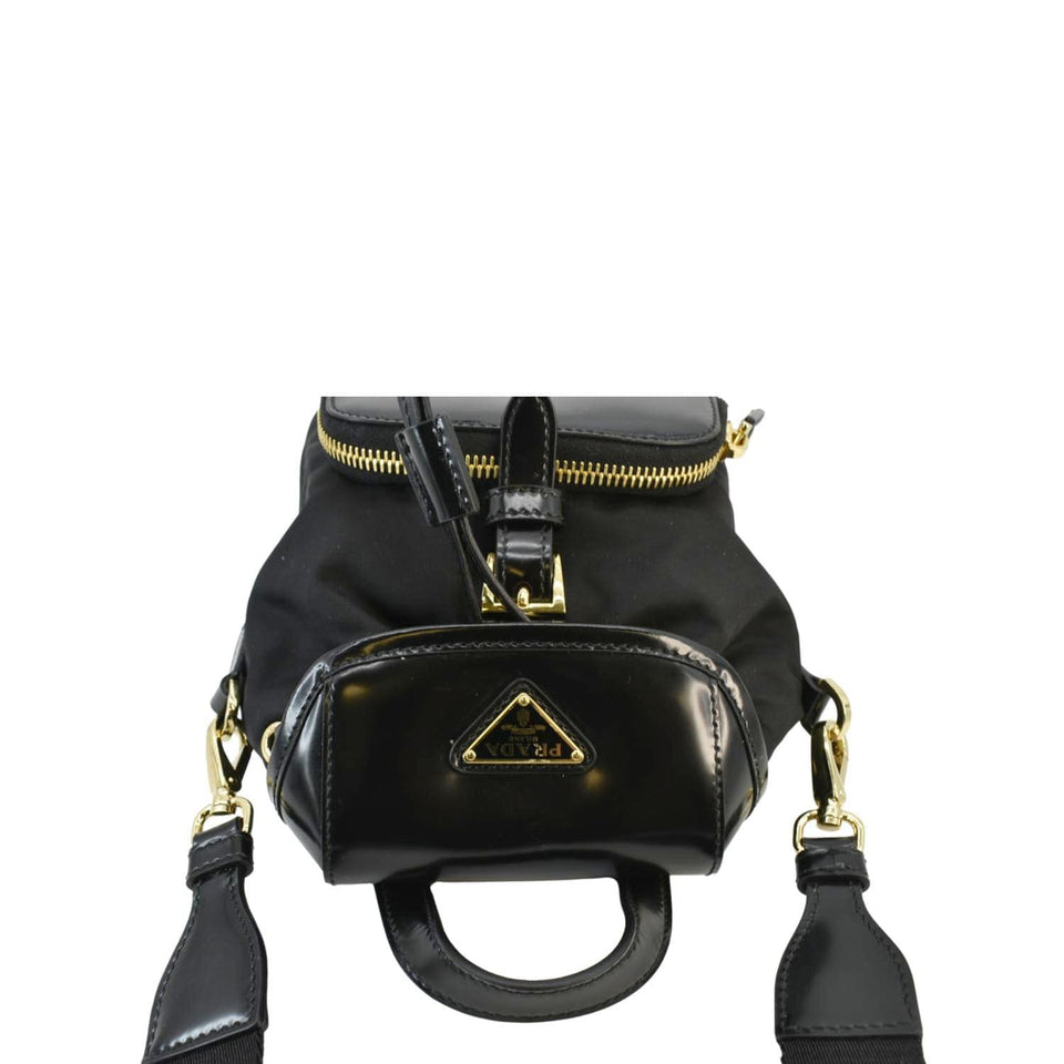 Prada Re-Nylon Brushed Leather Crossbody Backpack Black