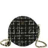 Chanel Round Quilted Tweed Clutch Crossbody Bag Black