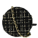 Chanel Round Quilted Tweed Clutch Crossbody Bag Black