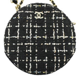 Chanel Round Quilted Tweed Clutch Crossbody Bag Black