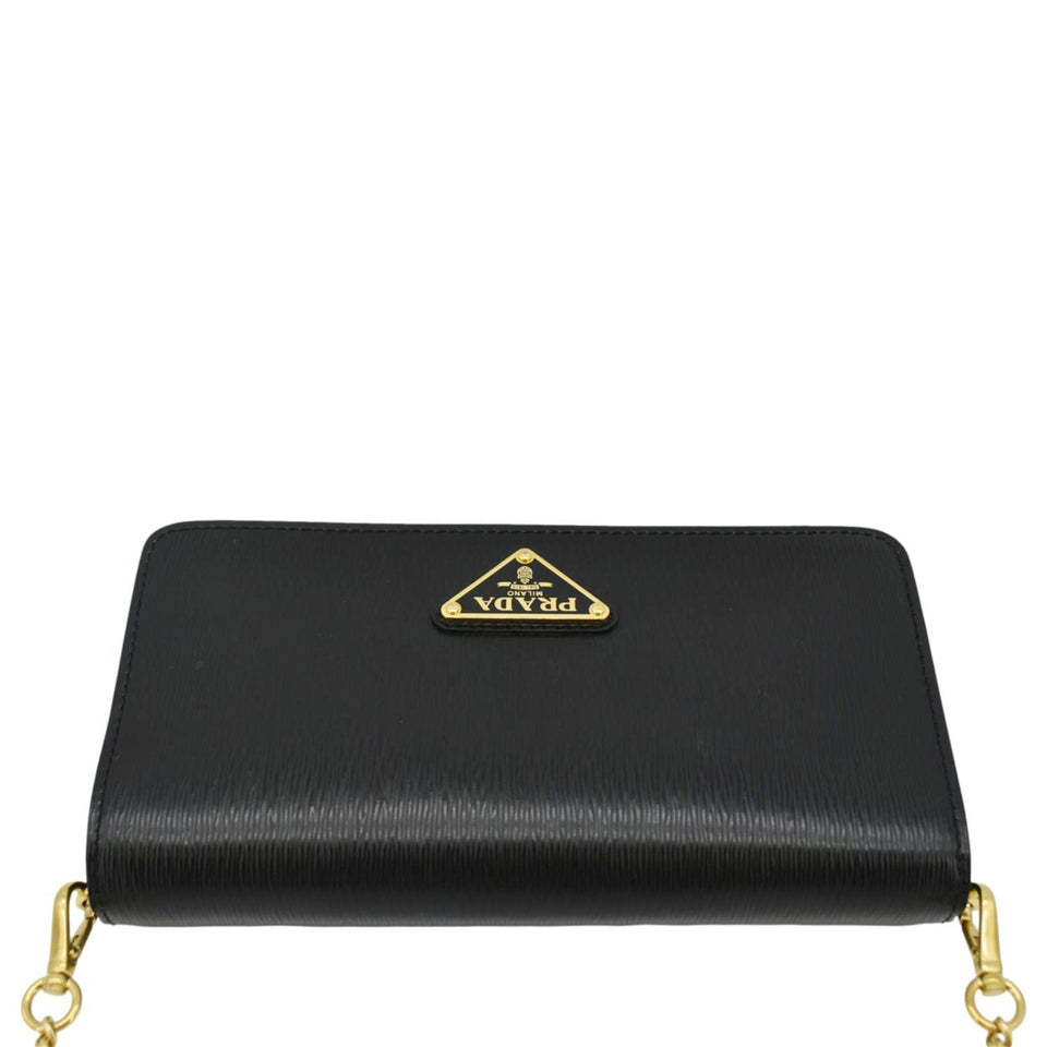 Prada Wallet on Chain Leather Clutch Crossbody Bag Black