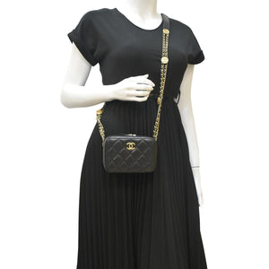 Chanel Twist Your Buttons Quilted Caviar Leather Crossbody Clutch Bag Black