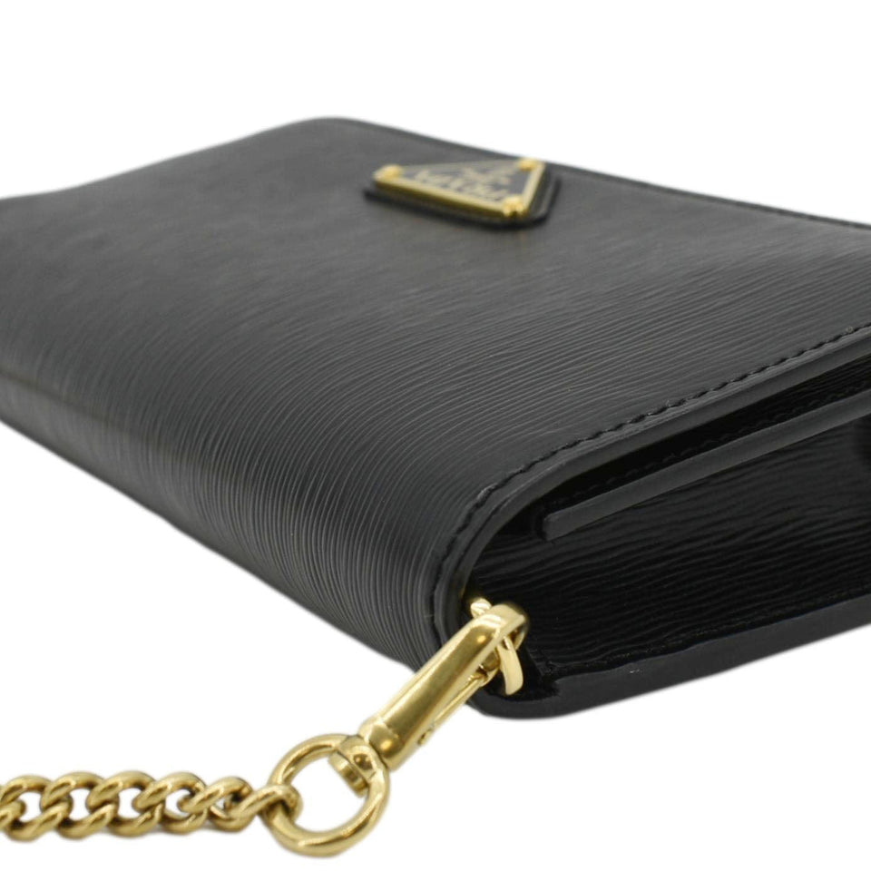 Prada Wallet on Chain Leather Clutch Crossbody Bag Black