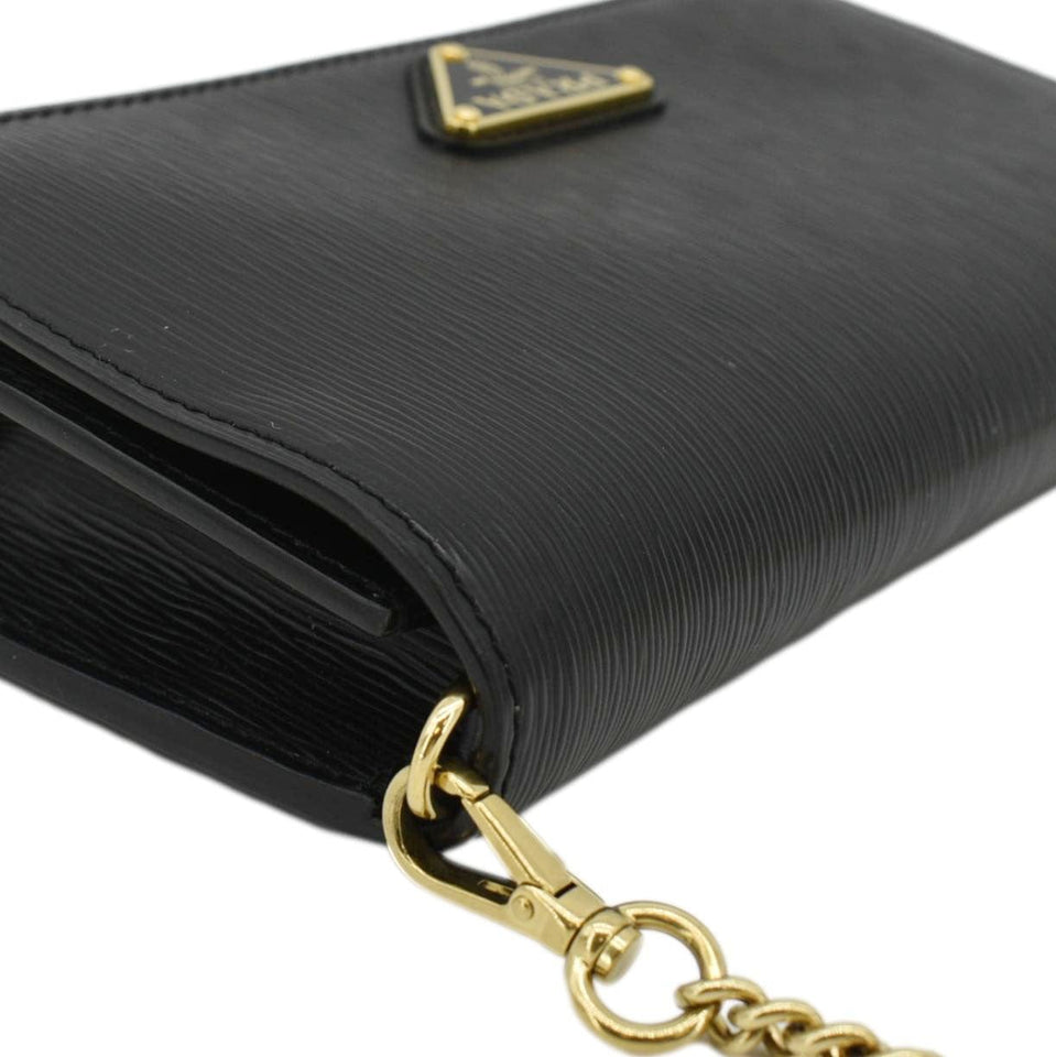 Prada Wallet on Chain Leather Clutch Crossbody Bag Black