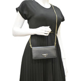 Prada Wallet on Chain Leather Clutch Crossbody Bag Black
