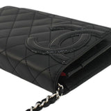 Chanel Cambon Ligne  Wallet On Chain Quilted Leather Clutch Crossbody Bag Black