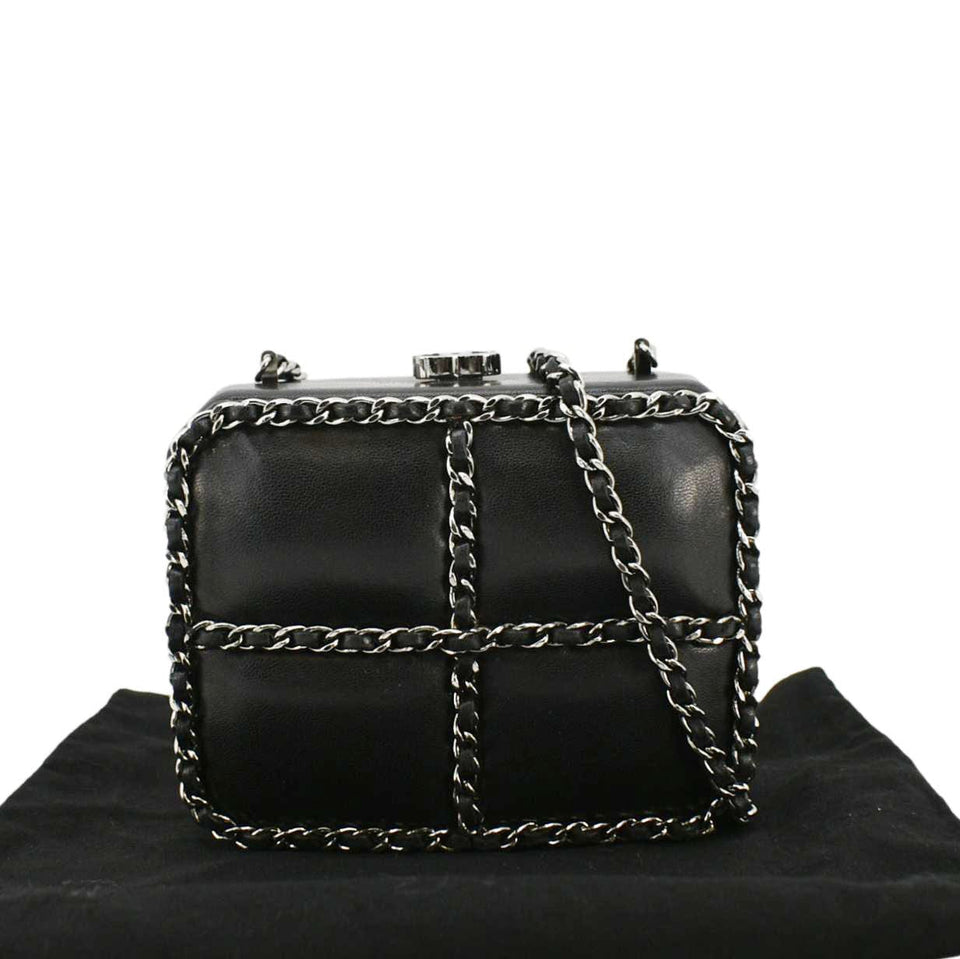 Chanel Minaudiere Lambskin Leather Chain Clutch Crossbody Black