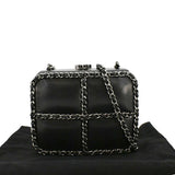 Chanel Minaudiere Lambskin Leather Chain Clutch Crossbody Black