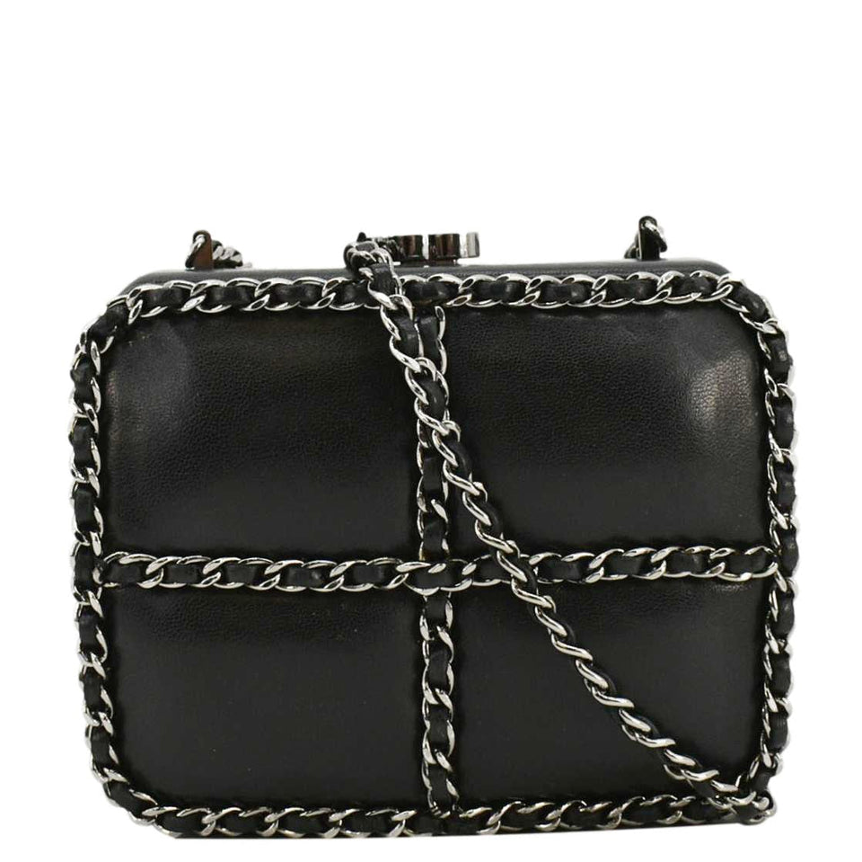 Chanel Minaudiere Lambskin Leather Chain Clutch Crossbody Black
