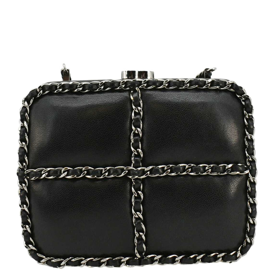 Chanel Minaudiere Lambskin Leather Chain Clutch Crossbody Black