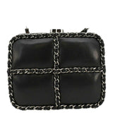 Chanel Minaudiere Lambskin Leather Chain Clutch Crossbody Black
