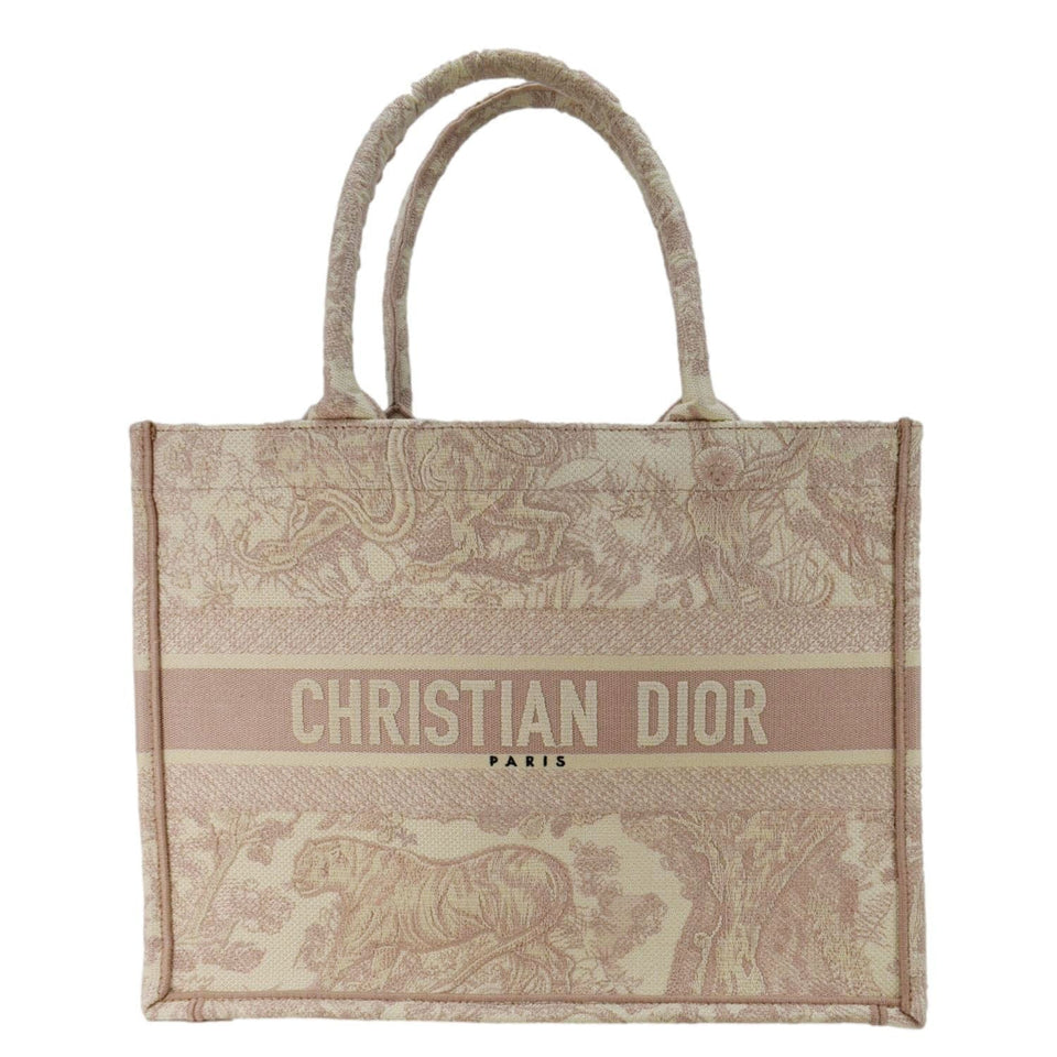 Christian Dior Book Embroidered Canvas Tote Bag Pink