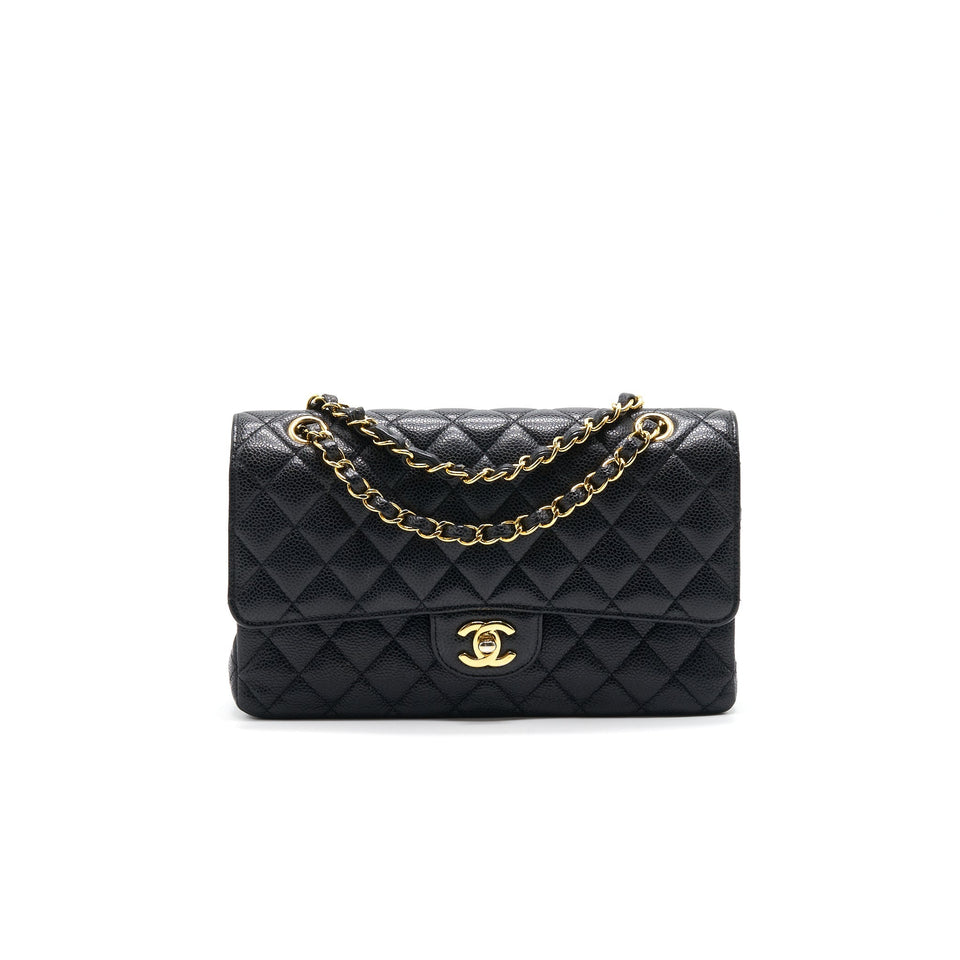 Chanel MEDIUM CLASSIC DOUBLE FLAP CAVIER Black and gold