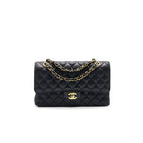 Chanel MEDIUM CLASSIC DOUBLE FLAP CAVIER Black and gold