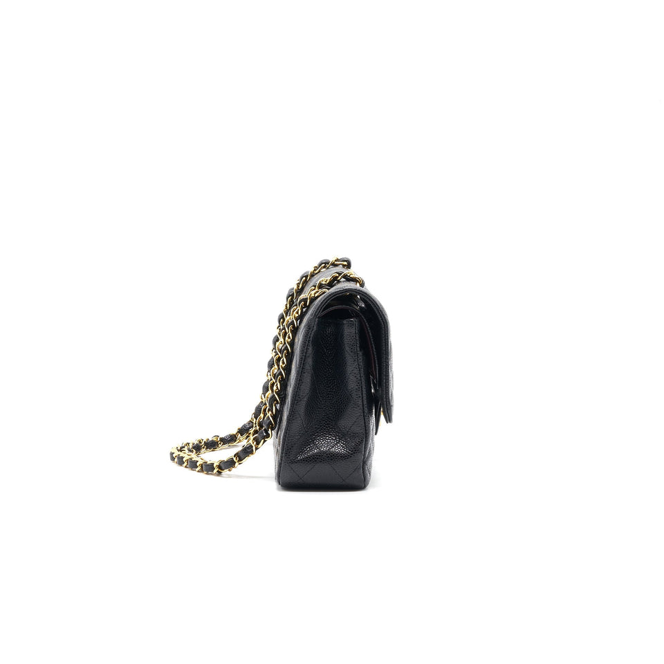 Chanel MEDIUM CLASSIC DOUBLE FLAP CAVIER Black and gold