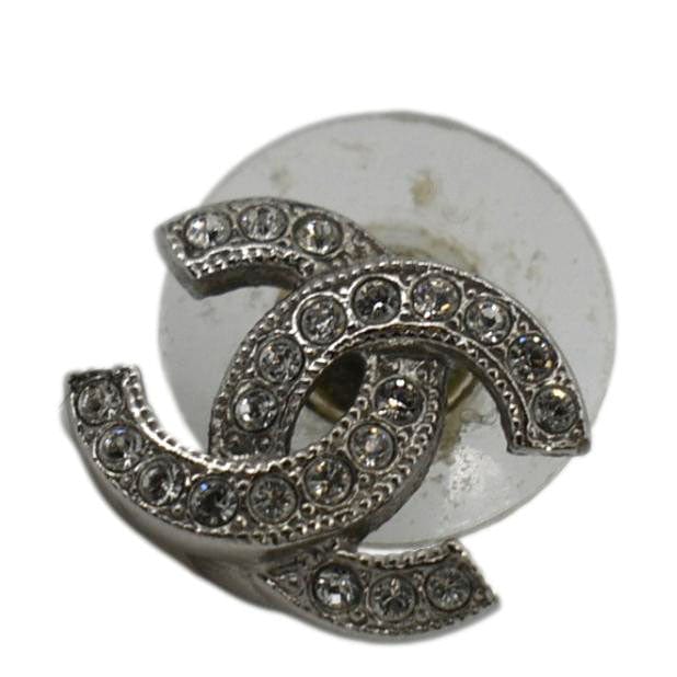 Chanel CC Crystal Earrings Silver