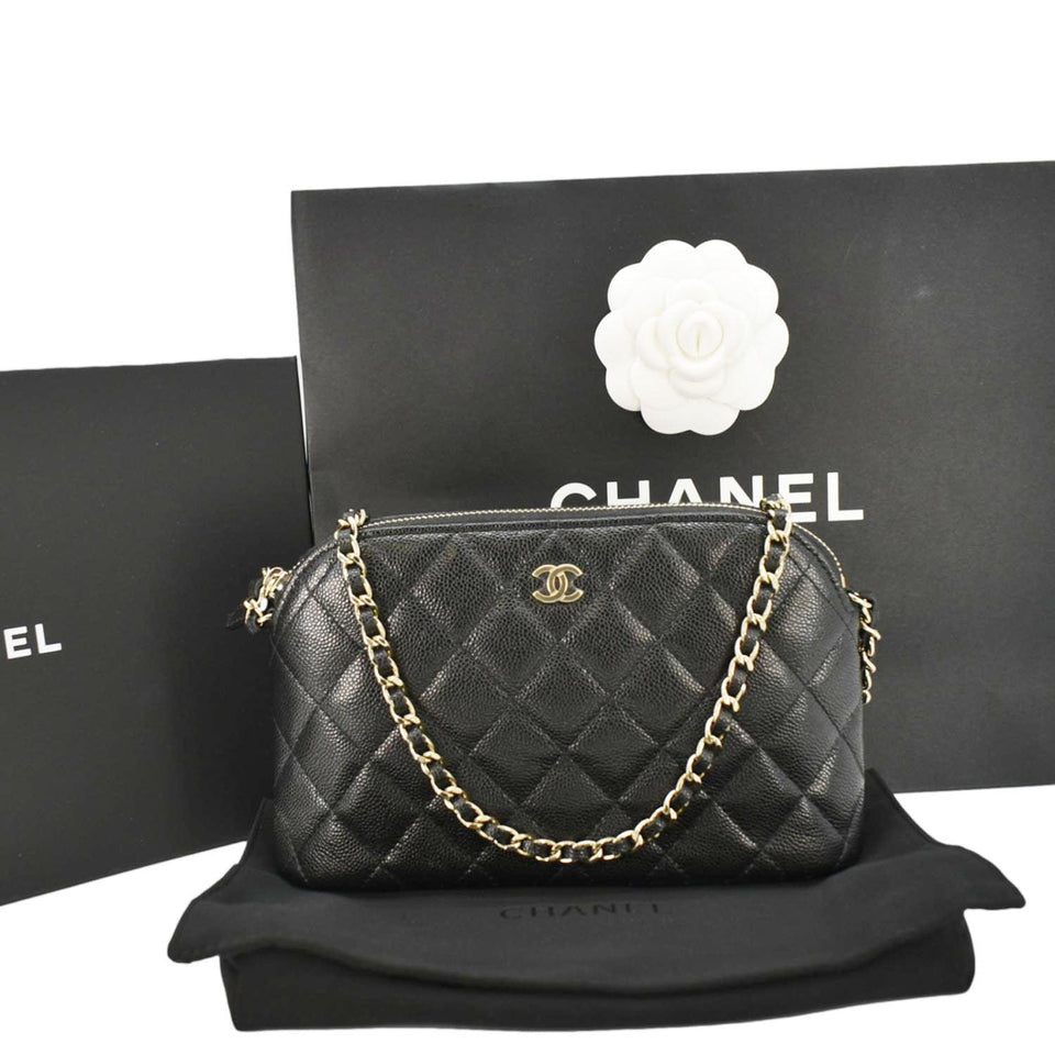Chanel Classic Quilted Leather Chain Clutch Crossbody Bag Black
