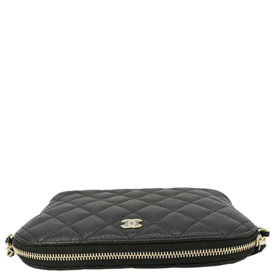 Chanel Classic Quilted Leather Chain Clutch Crossbody Bag Black