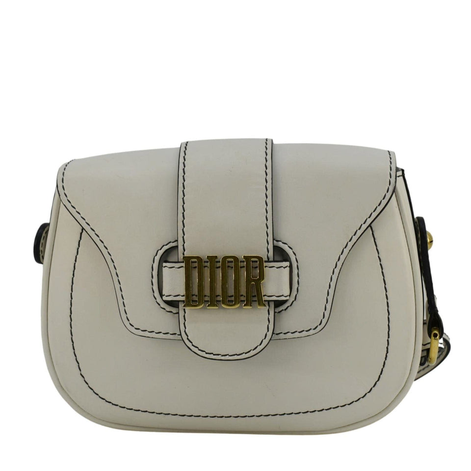 Christian Dior D Fence Calfskin Leather Saddle Bag White