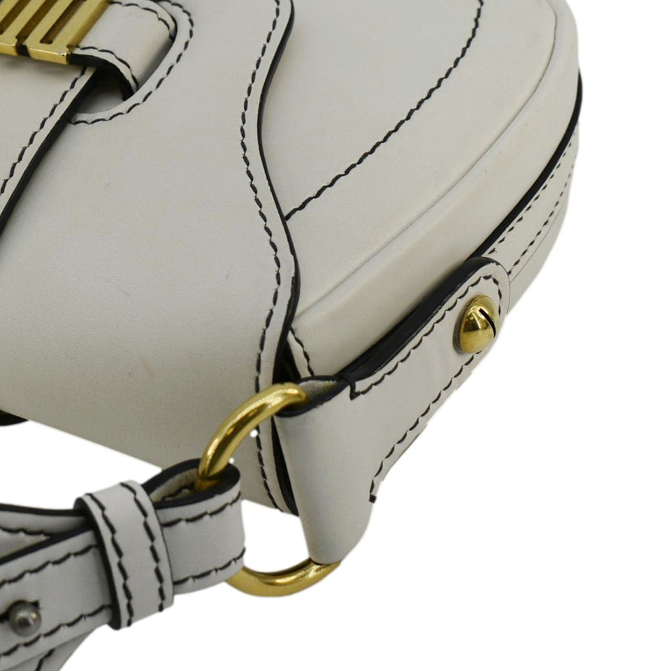 Christian Dior D Fence Calfskin Leather Saddle Bag White
