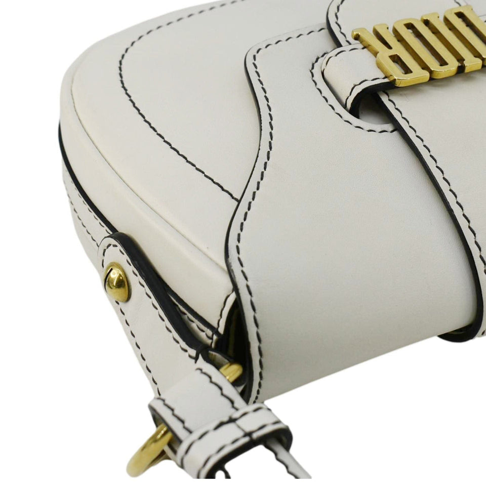 Christian Dior D Fence Calfskin Leather Saddle Bag White