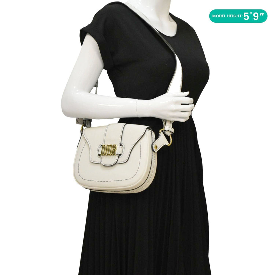 Christian Dior D Fence Calfskin Leather Saddle Bag White