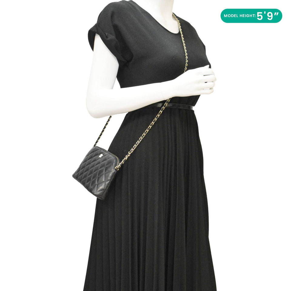 Chanel Classic Quilted Leather Chain Clutch Crossbody Bag Black