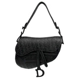 Christian Dior Saddle Oblique Embossed Calfskin Satchel Bag Black