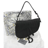 Christian Dior Saddle Oblique Embossed Calfskin Satchel Bag Black