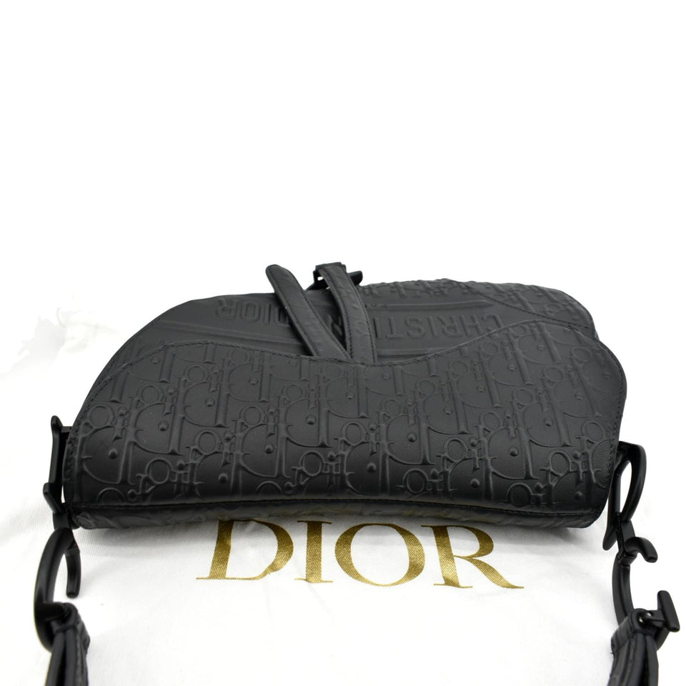 Christian Dior Saddle Oblique Embossed Calfskin Satchel Bag Black