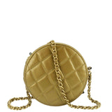 Chanel Egyptian Amulet Round Quilted Metallic Lambskin Chain Clutch Crossbody Bag Gold