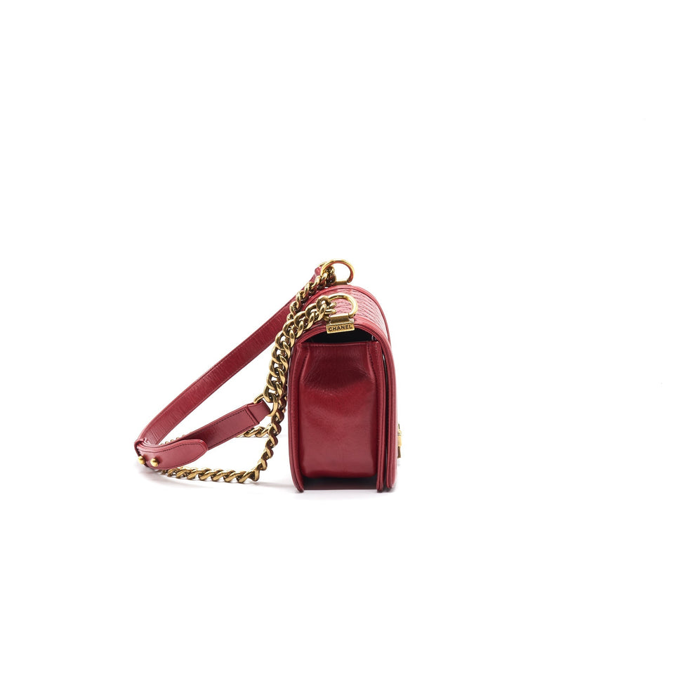 Chanel Glazed Calfskin Medium LeBoy In Red Gold Hardware