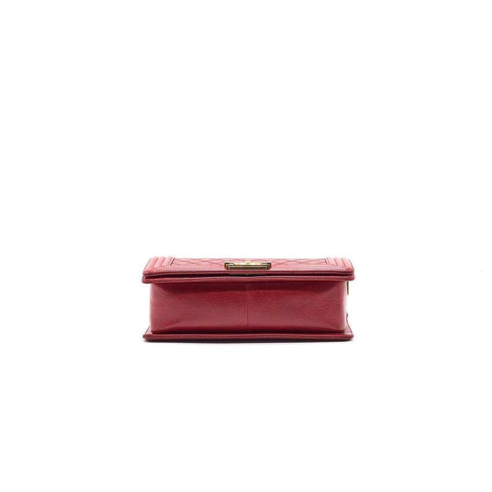 Chanel Glazed Calfskin Medium LeBoy In Red Gold Hardware