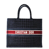 Christian Dior Large Book Embossed Velvet Tote Bag Navy