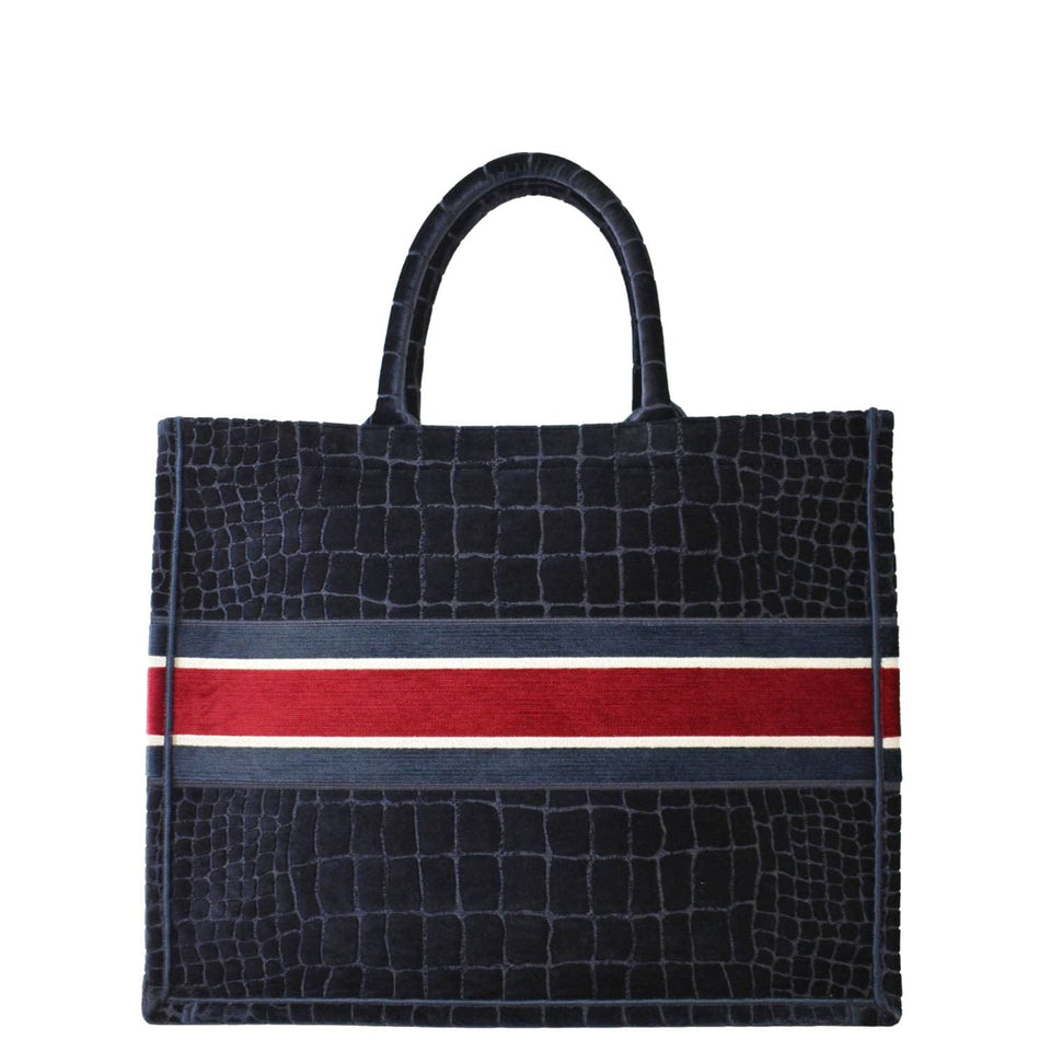 Christian Dior Large Book Embossed Velvet Tote Bag Navy