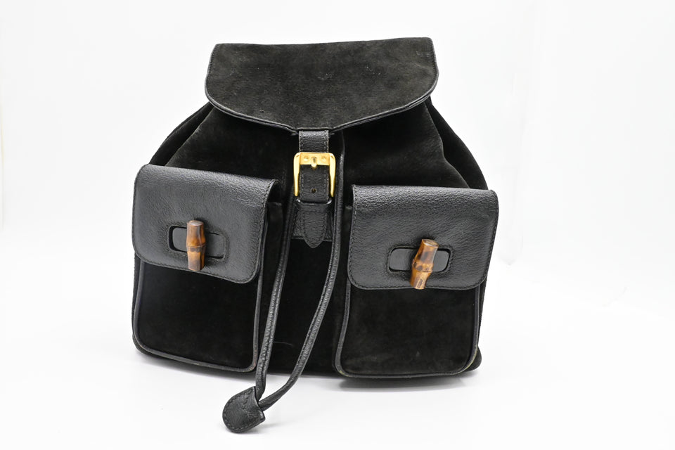 Gucci Bamboo Backpack in Black Suede