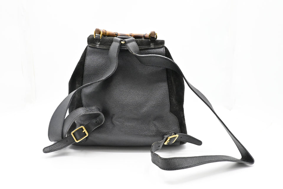 Gucci Bamboo Backpack in Black Suede
