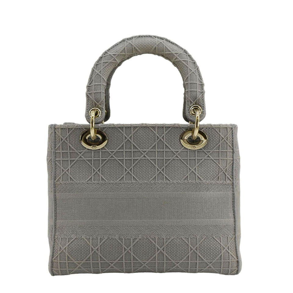 Christian Dior Lady Dior D-Lite Embroidered Cannage Canvas Shoulder Bag Gray