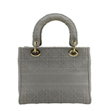 Christian Dior Lady Dior D-Lite Embroidered Cannage Canvas Shoulder Bag Gray